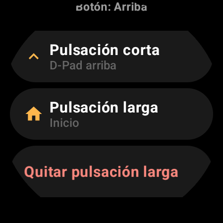 Configuración de un botón del mando de TV en el smartwatch con acciones de Pulsación corta y Pulsación larga