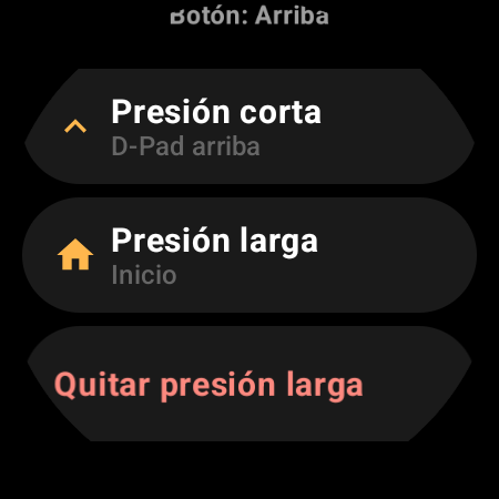 Configuración de un botón del control remoto de TV en smartwatch con acciones de Presión corta y Presión larga
