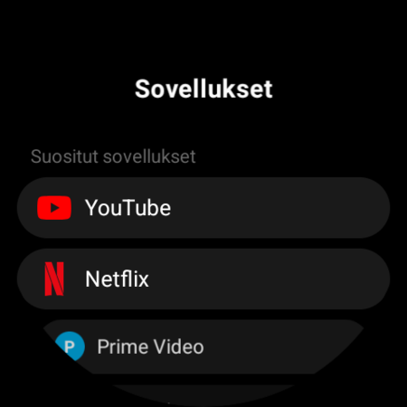 Sovellukset-luettelo Wear OS -kellossa – YouTube, Netflix, Prime Video ja muut TV-sovellukset valmiina määritettäviksi painikkeelle