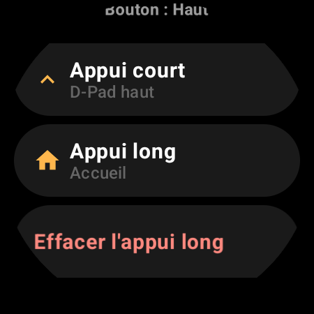 Configuration d’un bouton de la télécommande TV sur montre connectée avec ses actions Appui court et Appui long