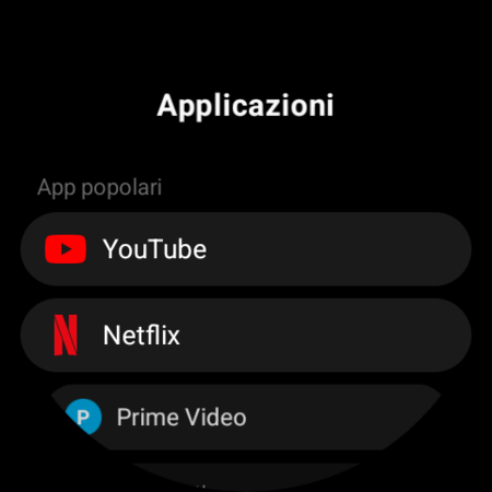 Elenco Applicazioni su un orologio Wear OS: YouTube, Netflix, Prime Video e altre app TV pronte da assegnare a un pulsante