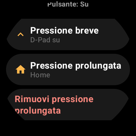 Configurazione di un pulsante del telecomando TV per smartwatch con le azioni per Pressione breve e Pressione prolungata