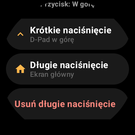 Konfiguracja przycisku w pilocie do TV na smartwatch z akcjami Krótkie naciśnięcie i Długie naciśnięcie
