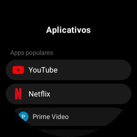Lista de Aplicativos em um relógio Wear OS — YouTube, Netflix, Prime Video e outros apps de TV prontos para serem mapeados em um botão