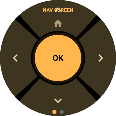 Smartwatch TV remote button remapping navigation screen with amber theme on WearOS watch