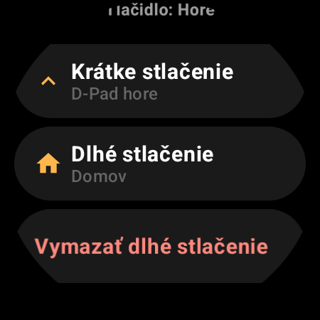 Nastavenie tlačidla ovládača TV v smart hodinkách s akciami Krátke stlačenie a Dlhé stlačenie