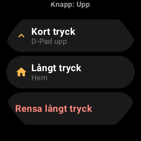 Knapptilldelning i TV-fjärrkontrollen för smartklocka med åtgärder för Kort tryck och Långt tryck