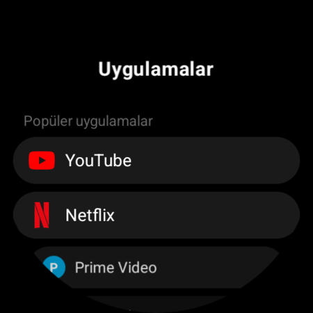 Wear OS saatte Uygulamalar listesi — bir tuşa atanmaya hazır YouTube, Netflix, Prime Video ve diğer TV uygulamaları